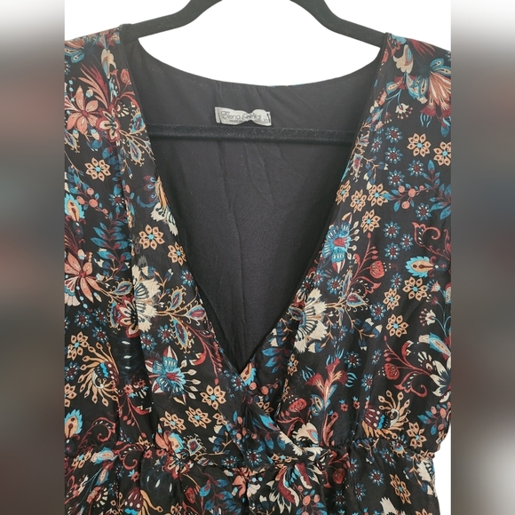 Elena Baldi silk wrap dress/Size XS/NWOT/Vintage/black, floral/hi-low/ - Picture 3 of 7